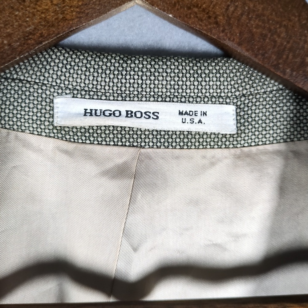 VTG Hugo Boss Blazer Mens 44L Brown Geometric 3 Button Sport Coat Wool - Picture 2 of 8